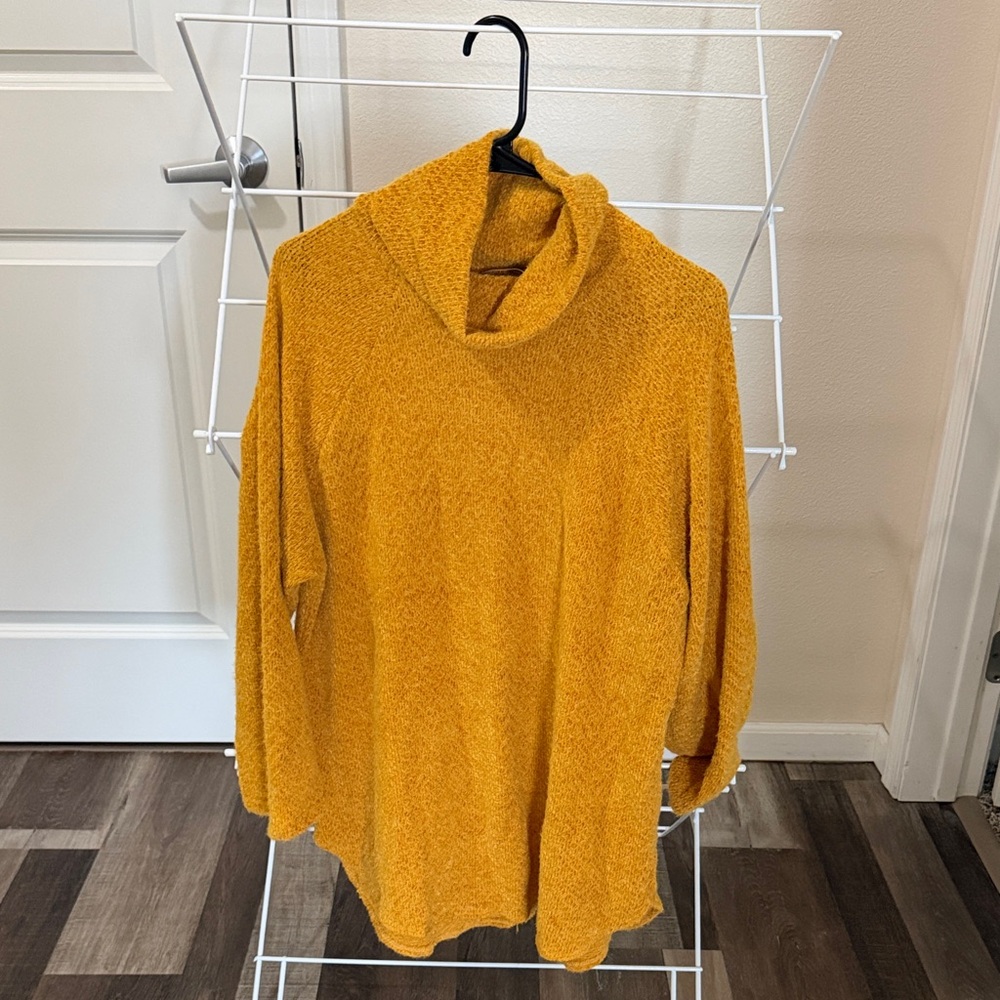 Blue Blush Mustard Cowl Neck Sweater